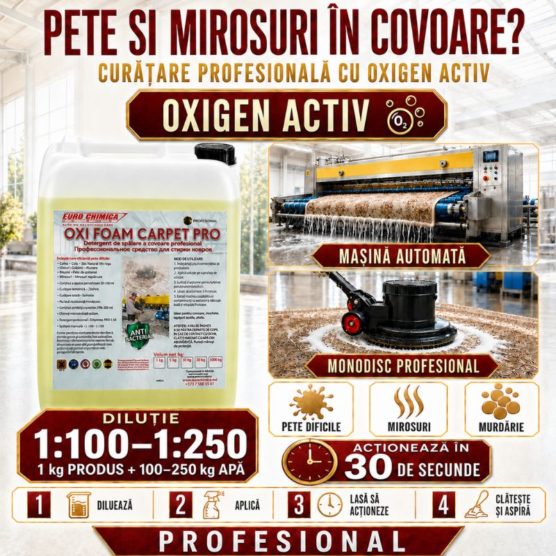 Detergent profesional pentru covoare și textile OXI FOAM CARPET PRO – soluție pentru spălătorii covoare
